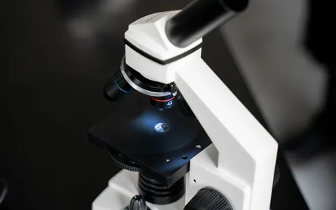 Close-up of a laboratory microscope with selective focus