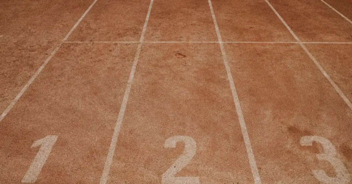 Numbered lanes on an outdoor athletics track